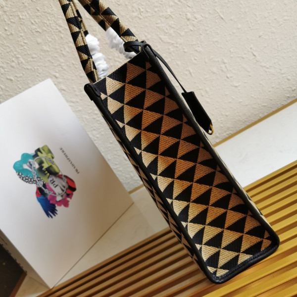 Pra*a large symbole jacquard fabric handbag