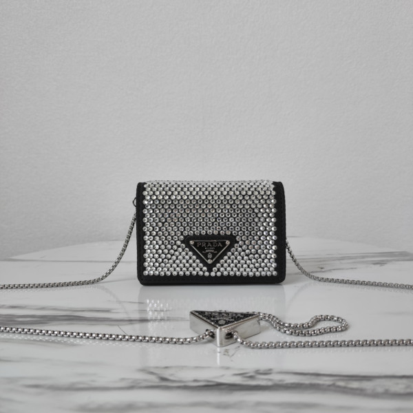 Pra*a cardholder with shoulder strap and crystals